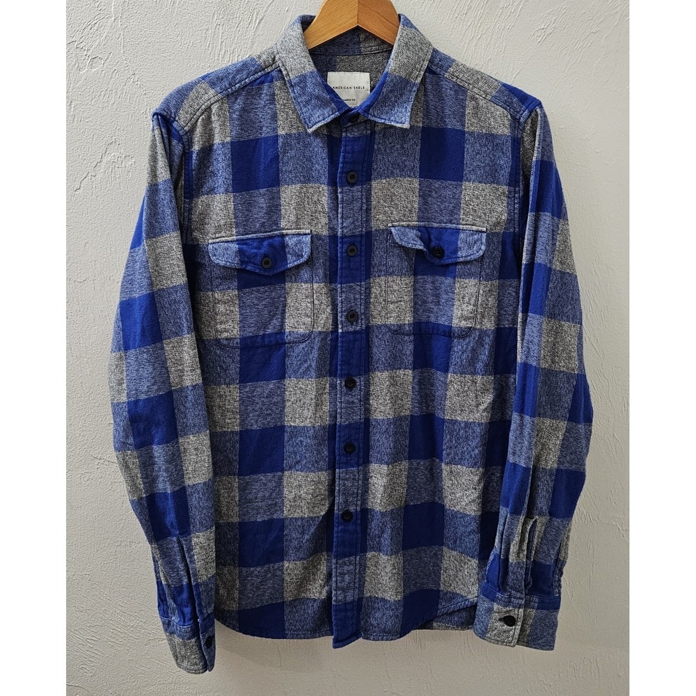American Eagle Men's‎ Flannel Classic Fit LS Button Down Plaid Blue Size Medium